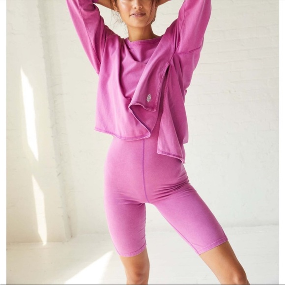 Free People Movement Hot Shot Runsie and long sleeve top Set / Magenta Disco XS - Picture 7 of 10
